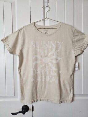 Teen/Youth Girls Roxy Cream Short Sleeve Graphic Tee with White Sun Print